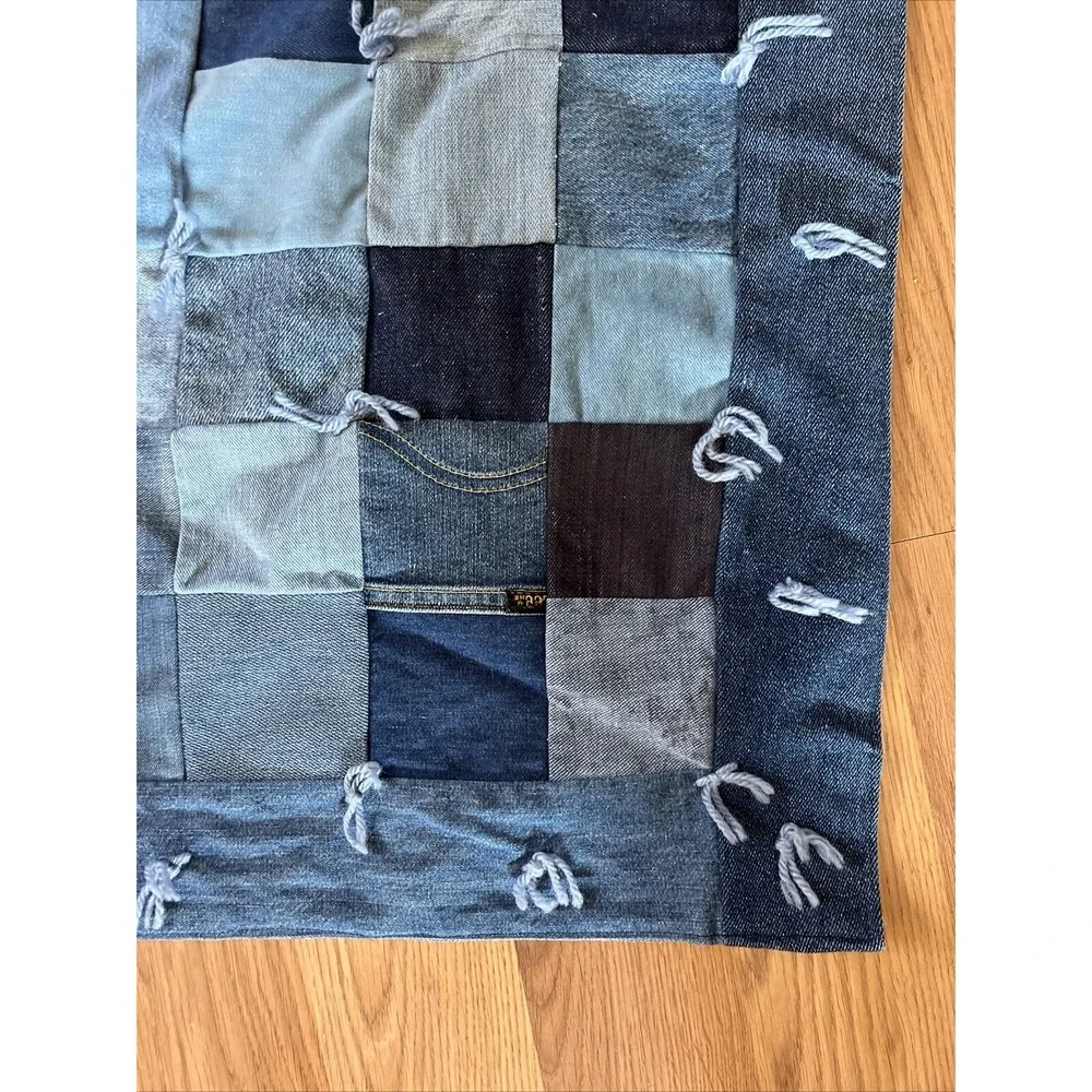 Vintage Denim Patchwork Crib Quilt with Bandana Print Back Americana Decor